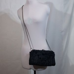 Old Navy Black Straw Crossbody Bag Chain Strap